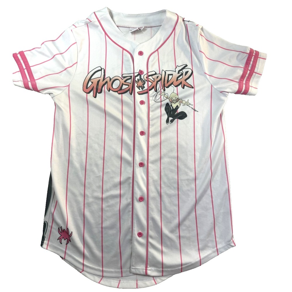 Marvel Ghost-Spider Jersey Shirt Womens M White Pink Stripe Anime Cartooncore